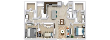 3 Bedroom 3 bath floorplan with L-shaped kitchen, pantry, w/d. two bathrooms have a tub/shower while the other is a standalone shower. Walk-in closets.  optional 2' extended bedrooms