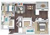 2 bedroom, 2 bath floorplan. Large entry with mudroom. Washer/dryer. Living/dining area with built-in shelving. open to kitchen with peninsula island. dual sink vanity in primary bedroom. Balcony.