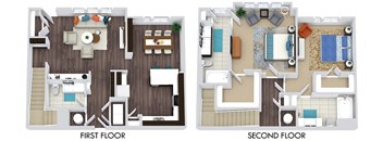 2 bedroom, 2.5 bath Townhome. 1st floor entry nook with half bath, w/d. kitchen with bartop open to dining with butlers pantry. 2nd floor 2 bedrooms. dual sink vanity in primary bath.