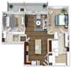 The Allen The Allen. 2 bedroom apartment. Kitchen with island open to living/dinning room. 2 full bathrooms, double vanity in master, shower stall in guest. Walk-in closet. Patio/balcony.