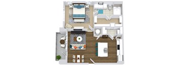 The Bryant. 1 bedroom apartment. Kitchen with bartop open to living/dinning room. 1 full bathroom. Walk-in closet. Patio/balcony.