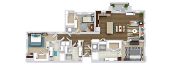 Garrison. 3 bedroom apartment. Kitchen with island open to living/dinning room. 3 full bathrooms, double vanity in master. Walk-in closets. patio/balcony.