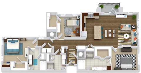 Garrison. 3 bedroom apartment. Kitchen with island open to living/dinning room. 3 full bathrooms, double vanity in master. Walk-in closets. patio/balcony.