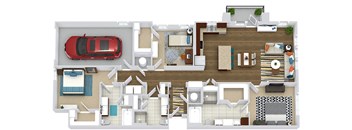 Garrison + garage. 3 bedroom apartment. Kitchen with island open to living/dinning room. 3 full bathrooms, double vanity in master. Walk-in closets. patio/balcony.