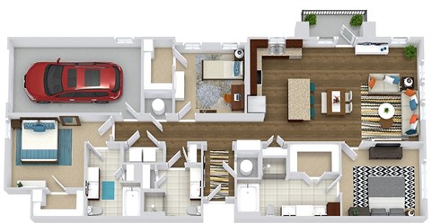 Garrison + garage. 3 bedroom apartment. Kitchen with island open to living/dinning room. 3 full bathrooms, double vanity in master. Walk-in closets. patio/balcony.