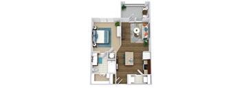 The Green. studio apartment. Kitchen with bartop open to living/dining room. 1 full bathroom. Walk-in closet. Patio/balcony.