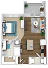The Green The Green. studio apartment. Kitchen with bartop open to living/dining room. 1 full bathroom. Walk-in closet. Patio/balcony.