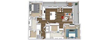 The Haley. 2 bedroom apartment. Kitchen with island open to living/dinning room. 2 full bathrooms, double vanity in master. Walk-in closets. Large wrap around Patio/balcony.