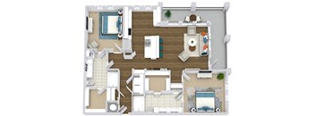 The Hayes. 2 bedroom apartment. Kitchen with island open to living/dinning room. 2 full bathrooms, double vanity in master. Walk-in closets. Large wrap around Patio/balcony.