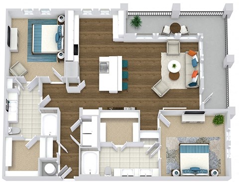 The Hayes. 2 bedroom apartment. Kitchen with island open to living/dinning room. 2 full bathrooms, double vanity in master. Walk-in closets. Large wrap around Patio/balcony.