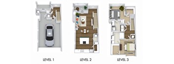 The Martin. 2 bedroom townhome. Kitchen with island open to living/dinning room. 2 full bathrooms + powder room, double vanity in master. Walk-in closets. patio 1st and 2nd floor. Attached garage.