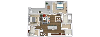 The Pearson. 2 bedroom apartment. Kitchen with island open to living/dinning room. 2 full bathrooms with shower stalls, double vanity and tub in master. Walk-in closets. Patio/balcony.
