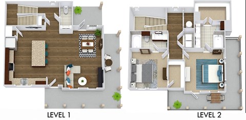 Perkins + yard. 2 bedroom townhome. Kitchen with island open to living/dinning room. 2 full bathrooms + powder room, double vanity in master. Walk-in closets. patio open to yard. 2nd floor balcony.