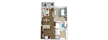 The Smith. 1 bedroom apartment. Kitchen with bartop open to living/dinning room. 1 full bathroom. Walk-in closet. Patio/balcony.