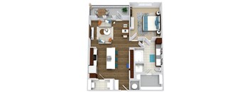 The White. 1 bedroom apartment. Kitchen with bartop open to living/dinning rooms. 1 full bathroom double vanity, tub and shower stall. Walk-in closet. Patio/balcony.