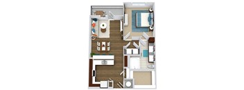 The Witten. 1 bedroom apartment. Kitchen with bartop open to living/dinning rooms. 1 full bathroom double vanity. Walk-in closet. Patio/balcony.