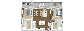 Woodson. 2 bedroom apartment. Kitchen with island open to living/dinning room. 2 full bathrooms, double vanity in master. Walk-in closets. Large patio/balcony.