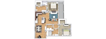 The Amber 3D. 2 bedroom apartment. Kitchen with island open to living/dinning rooms. 2 full bathrooms, shower stall in master. Walk-in closets. Patio/balcony.