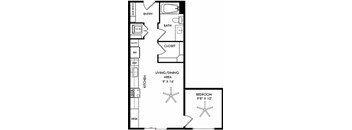 a floor plan of a small house with a kitchen and a living room