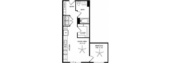 a floor plan of a house with a bedroom and a living room