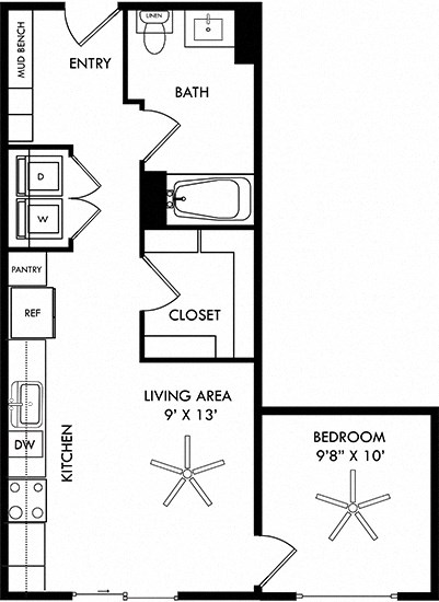 a floor plan of a house with a bedroom and a living room