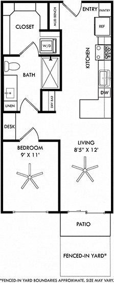 a floor plan of a small house with a kitchen and a living room