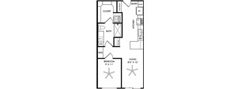 a floor plan of a small house with a bathroom and a bedroom