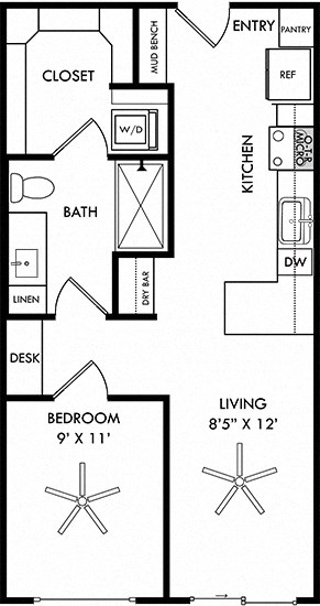 a floor plan of a small house with a bathroom and a bedroom