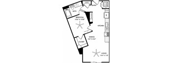 a floor plan of a small house with a kitchen and a living room