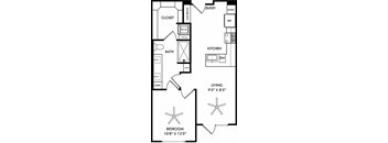 a floor plan of a small house with a kitchen and a living room