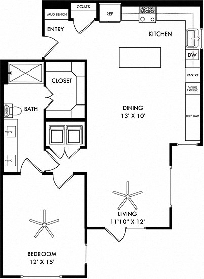 a floor plan of a house with a kitchen and a living room