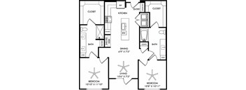 a floor plan of a house with two bedrooms and a living room