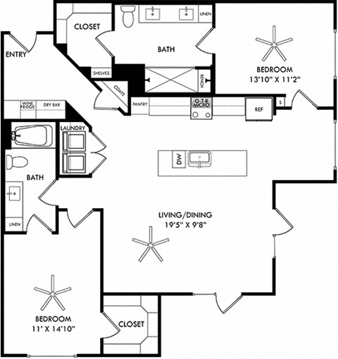 a floor plan of a house with bedrooms and a living room