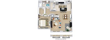 The Barcelona 3D. 1 bedroom apartment. Kitchen with bartop open to living/dining rooms. 1 full bathroom. Walk-in closet. Optional balconettes.