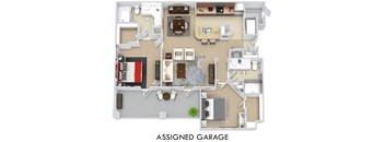 Barcelona with Assigned garage 3D. 2 bedroom apartment. Kitchen with bartop open to living room. 2 full bathrooms, double vanities. Walk-in closets. Patio/balcony. External storage.