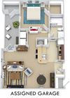 The Grenada with Assigned Garage Grenada with Assigned Garage. 1 bedroom apartment. Kitchen with bartop open to living/dinning rooms. 1 full bathroom. Walk-in closet. balcony with storage.