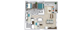 3 bedroom 2 bath floorplan. kitchen with island sink/dw. living/dining area. full size w/d. double sink vanity and standalone shower in the primary bath. walk-in closets.
