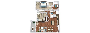 The Travis. 2 bedroom apartment. Kitchen with island open to living/dinning rooms. 2 full bathrooms. Walk-in closet in master. Patio/balcony.