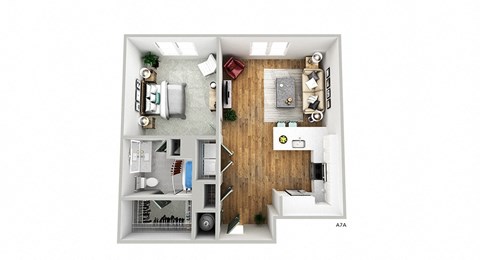 bedroom floor plan an opens concept living space with wood flooring and a balcony