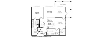A floor plan of a house with a kitchen countertop lowered to 33.5 inches.