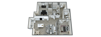 a 3d floor plan of a house with a bedroom and a living room