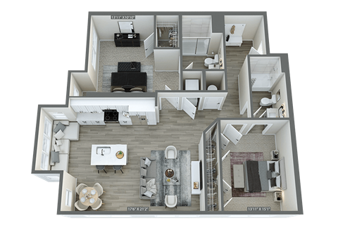 a 3d floor plan of a house with a bedroom and a living room