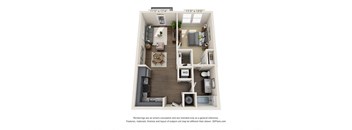 The Newt 3D. 1 bedroom apartment. Kitchen open to living room. 1 full bathroom. Walk-in closet. Patio/balcony.
