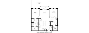 A black and white floor plan of a house with a fenced-in yard.