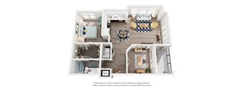 A floor plan of a house with a kitchen, living room, and two bedrooms.