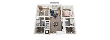 A floor plan of a house with a kitchen, living room, and two bedrooms.