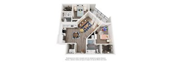 A floor plan of a house with a kitchen, living room, and two bedrooms.