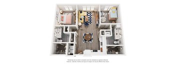 A floor plan of a house with a kitchen, living room, and two bedrooms.