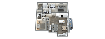 a 3d floor plan of a house with a bedroom and a living room