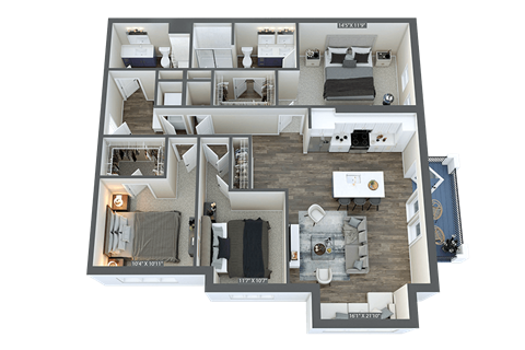 3d floor plan of a 2100 sq ft home